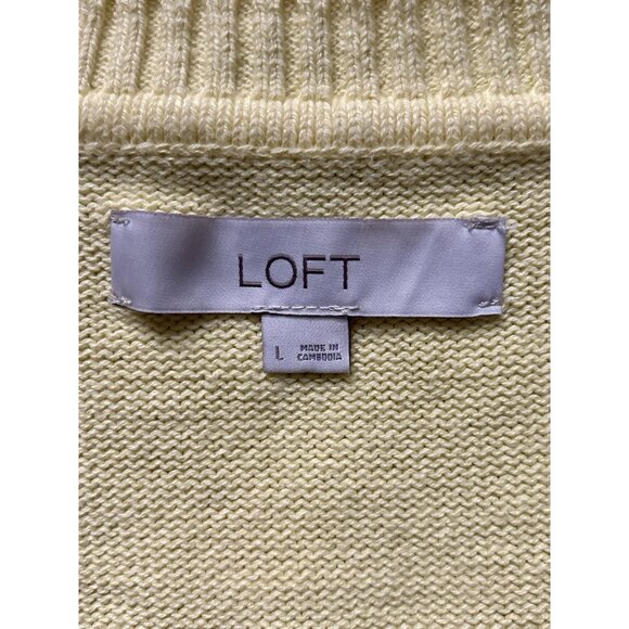 Loft Sweater Womens Large Yellow Short Sleeve V Neck Puff Sleeve Cotton - Picture 3 of 8